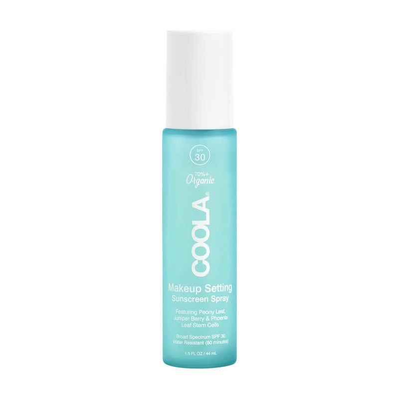 COOLA Organic Makeup Setting Spray with SPF 30 Hydrating Makeup Protection  Sunscreen made with Cucumber  Aloe Vera Dermatologist Tested Alcohol Free 15 Fl Oz